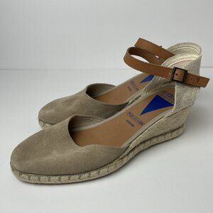 Verbenas Malena Women's Espadrille Tan Beige Suede Wedge Sandals Sz 39/8 Spain